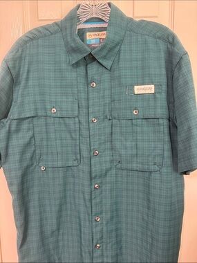 Magellan Outdoors Men's Teal Plaid Short Sleeve Button-Down Shirt